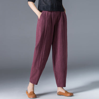 🌿🌿【50 % popust 🔥】【S–5XL】Ženske ohlapne široke hlače iz bombaža in lana v velikih velikostih