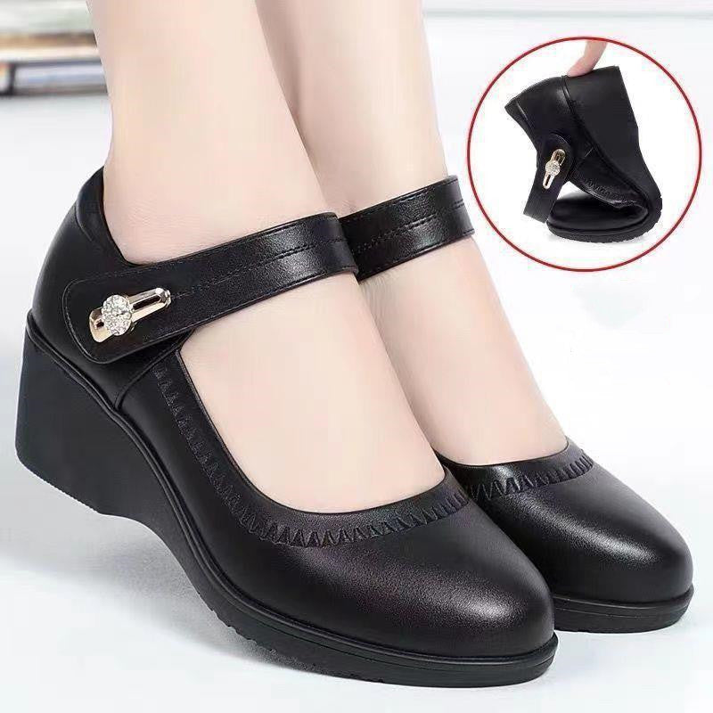 👡【35-41】Miękkie skórzane buty na obcasie, miękka podeszwa, antypoślizgowe skórzane buty, odpowiednie dla matek