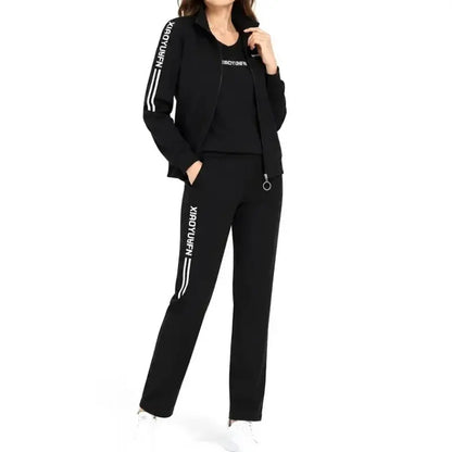 【M–6XL】Elegancja i absolutny komfort! Elegancki 3-częściowy komplet dresowy damski (Bluza na zamek + T-shirt)