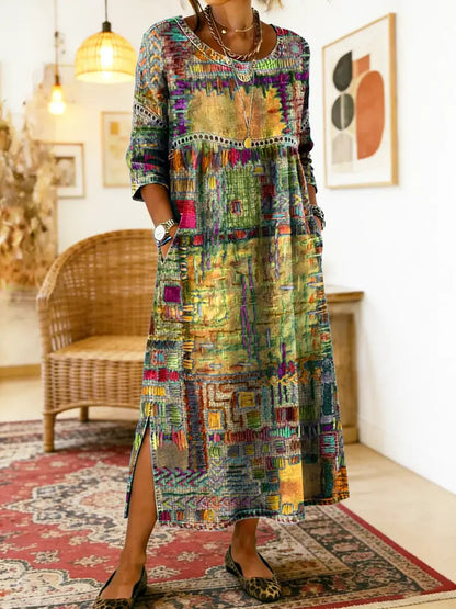 Manuela | Bohém maxi ruha etnikus patchwork mintával-4308033