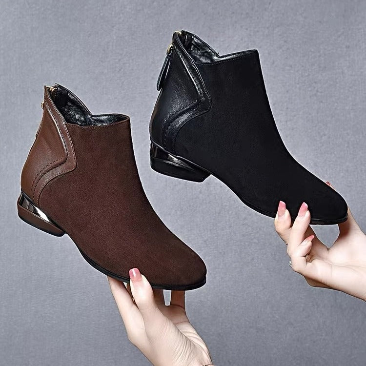 👢🔥【Vroče prodajano】🔥【Velikosti 35-41】Novi škornji Martin iz kašmirja in kravje kože iz leta 2025, z okroglim vrhom in nizko peto!