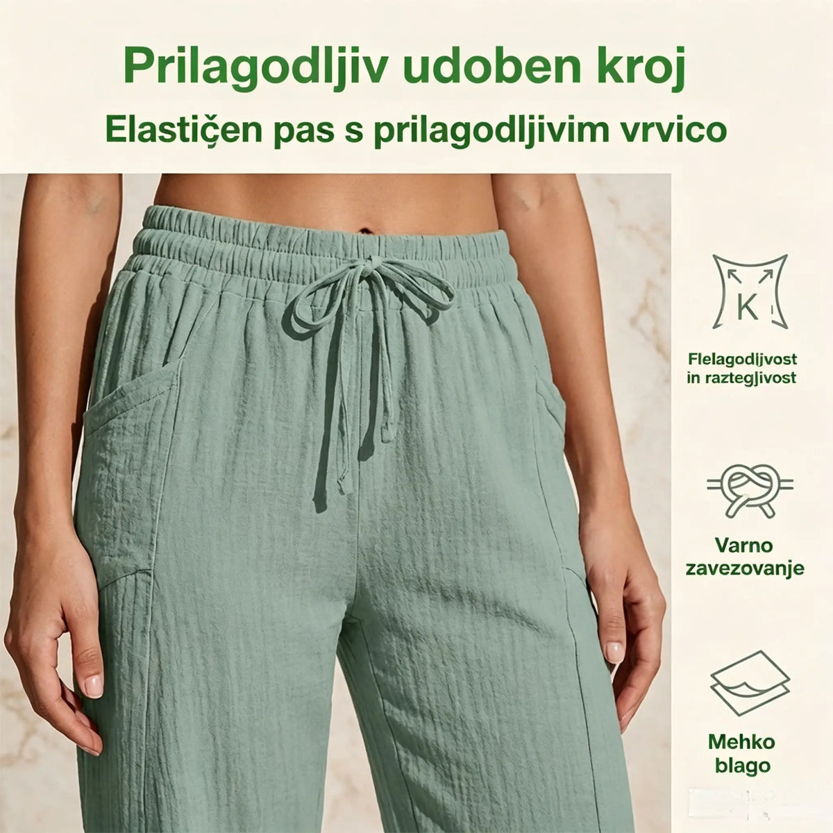 💖👖👖Ženske enobarvne kapri hlače z naborki iz bombaža in lana - hladne in zračne, laskajo obliki nog, elegantne in ležerne