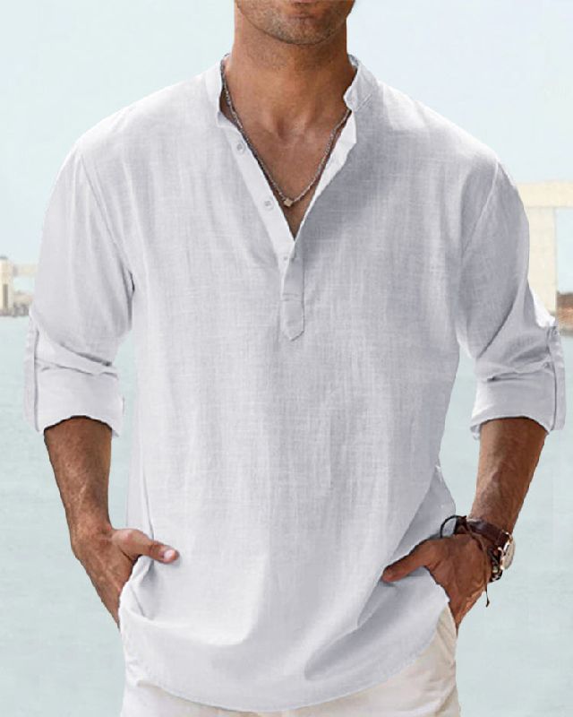 👕🤩【S-5XL】Pánské tričko s dlouhým rukávem, materiál bavlna/lněné vlákno 4252289