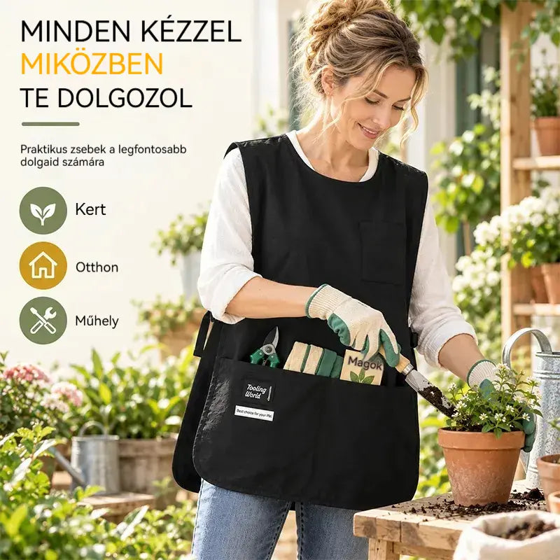 👩‍🍳✨ Vízálló és foltálló mellénykötény – tökéletes főzéshez, kézimunkához és kertészkedéshez, kényelmes állítással 🛡️