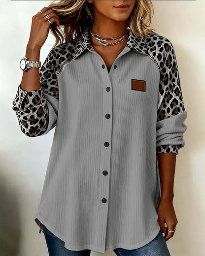 💖【50% de descuento】【S-3XL】Nueva camisa elegante de otoño/invierno con estampado de leopardo y cuello: suave y cómoda, con botones 4217053