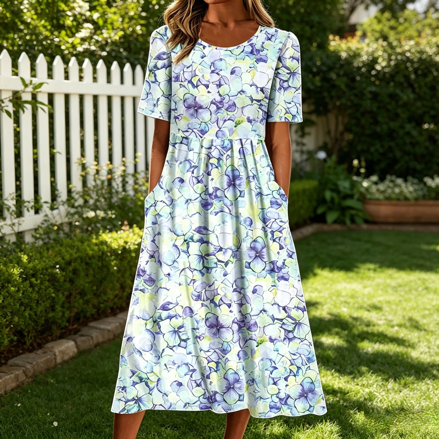 【S-5XL】🌸Kerek nyakú, rövid ujjú maxi ruha, retró bohém mintával, laza és kényelmes.