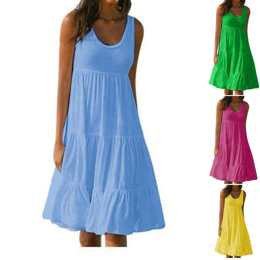 👗【S-5XL】Visokokakovostna enobarvna preprosta obleka 3679849