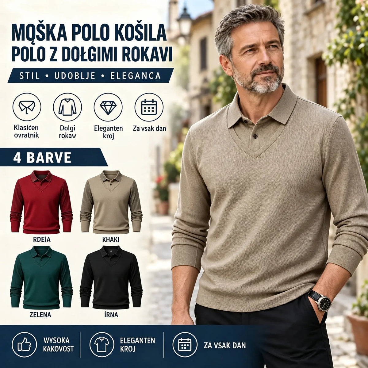 【M-4XL】 Polo majica v videzu dveh kosov z imitacijo črt v slogu patchworka