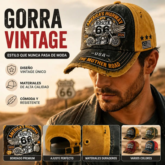 Gorra de béisbol retro ajustable de la Ruta 66, la elección perfecta para los entusiastas del ciclismo.