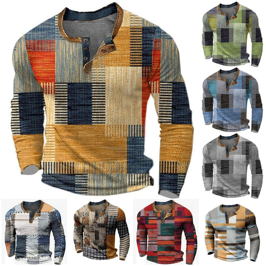 🌴🌈【S-4XL】👔😍 Nová kolekce pánských košil s potiskem, dlouhé rukávy, uvolněný styl Henry, dostupné ve více barvách