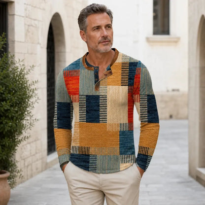 🌴【S-4XL】👔 Nová kolekce pánských košil s potiskem, dlouhé rukávy, uvolněný styl Henry, dostupné ve více barvách