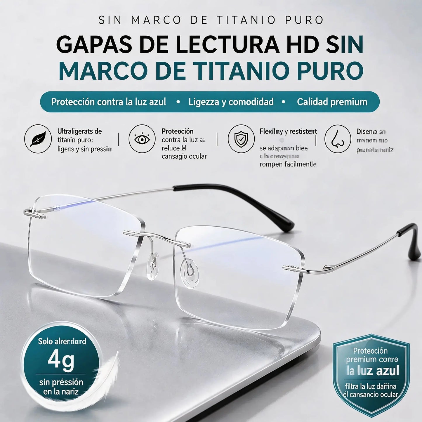 👓 Gafas profesionales sin montura de alta calidad, extremadamente ligeras y de alta claridad, con protección contra la luz azul. Diseño unisex. ✨