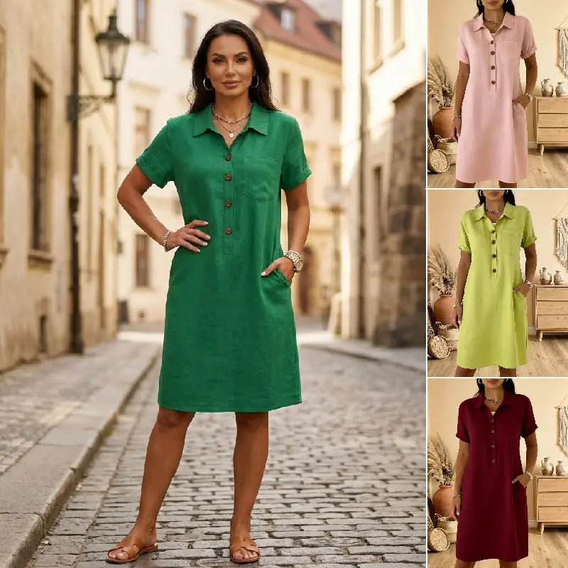 ⏳ Oferta por tiempo limitado! ⏰🍋 【S-3XL】Vestido de algodón para mujer con bolsillos