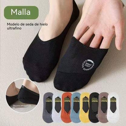 【8 pares por 25 euros】🧦Medias de malla de seda helada para hombre, antideslizantes y de corte bajo.