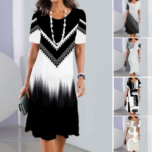 【XS-5XL】Elegantna in udobna obleka z okroglim izrezom 2025