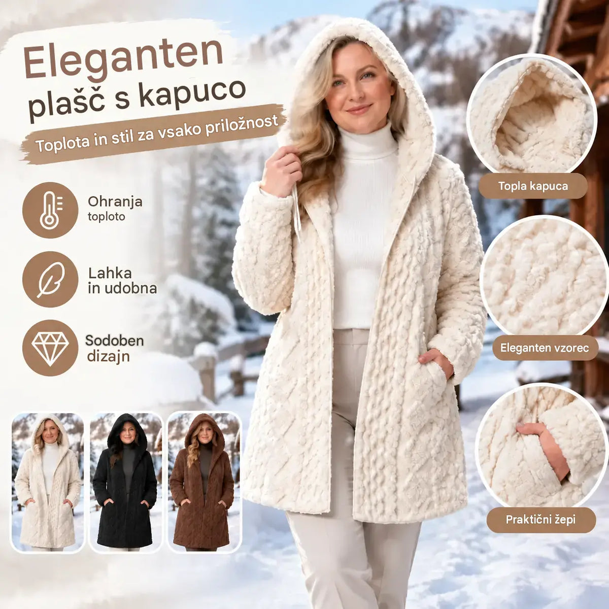 🤍✨【1 kos, S–2XL】Topel ženski pulover s kapuco – mehak, udoben in popoln za jesen ter zimo.