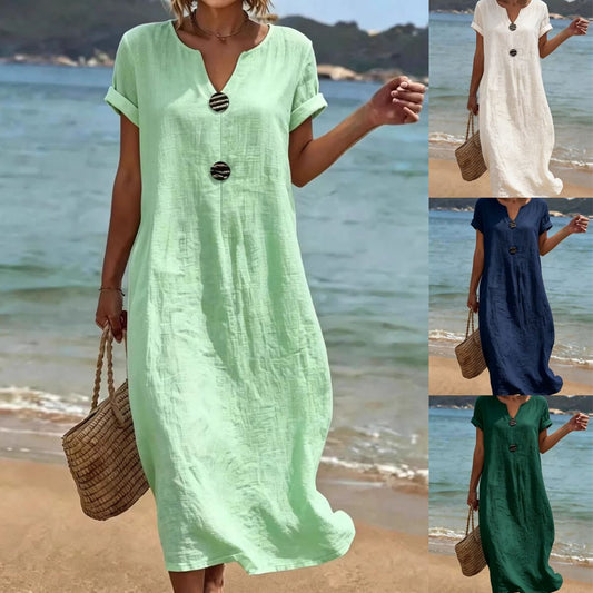 ✨【S-3XL】Vestido elegante de lino y algodón – Comodidad y frescura