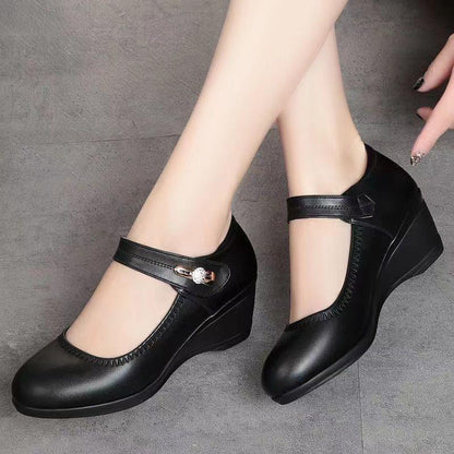 👡【35-41】Miękkie skórzane buty na obcasie, miękka podeszwa, antypoślizgowe skórzane buty, odpowiednie dla matek