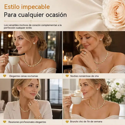 🎁 Oferta anticipada de Navidad: A mitad de precio 🎅 Juego de 4 piezas de joyería clásica con forma de corazón y baño de oro