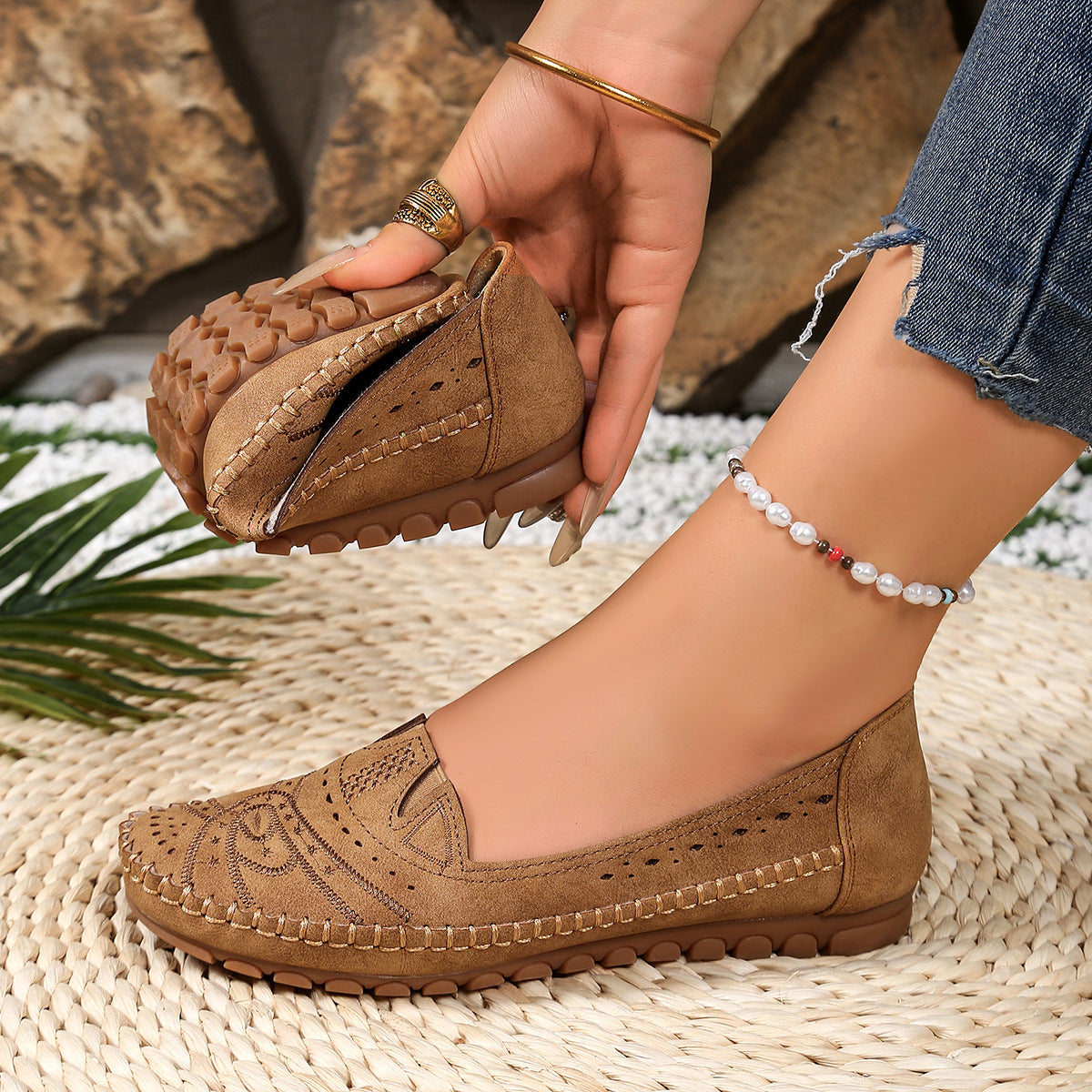 【36-43 méret】Vintage stílusú, áttört, hétköznapi balettcipő | Puha talpú kialakítás, kényelmes mindennapi viselet | Cipőfűző nélküli, nagy méretben is elérhető