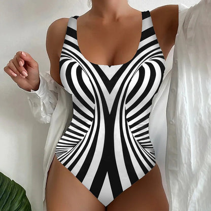 🩱S~5XL🏖️Modne in seksi črtaste enodelne kopalke