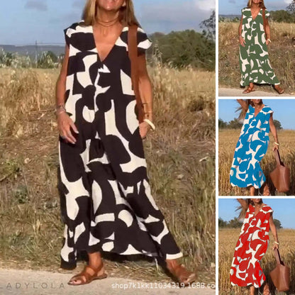 👗🔥【S-3XL】 Geometrické barevné bloky Ležérní dámské šaty