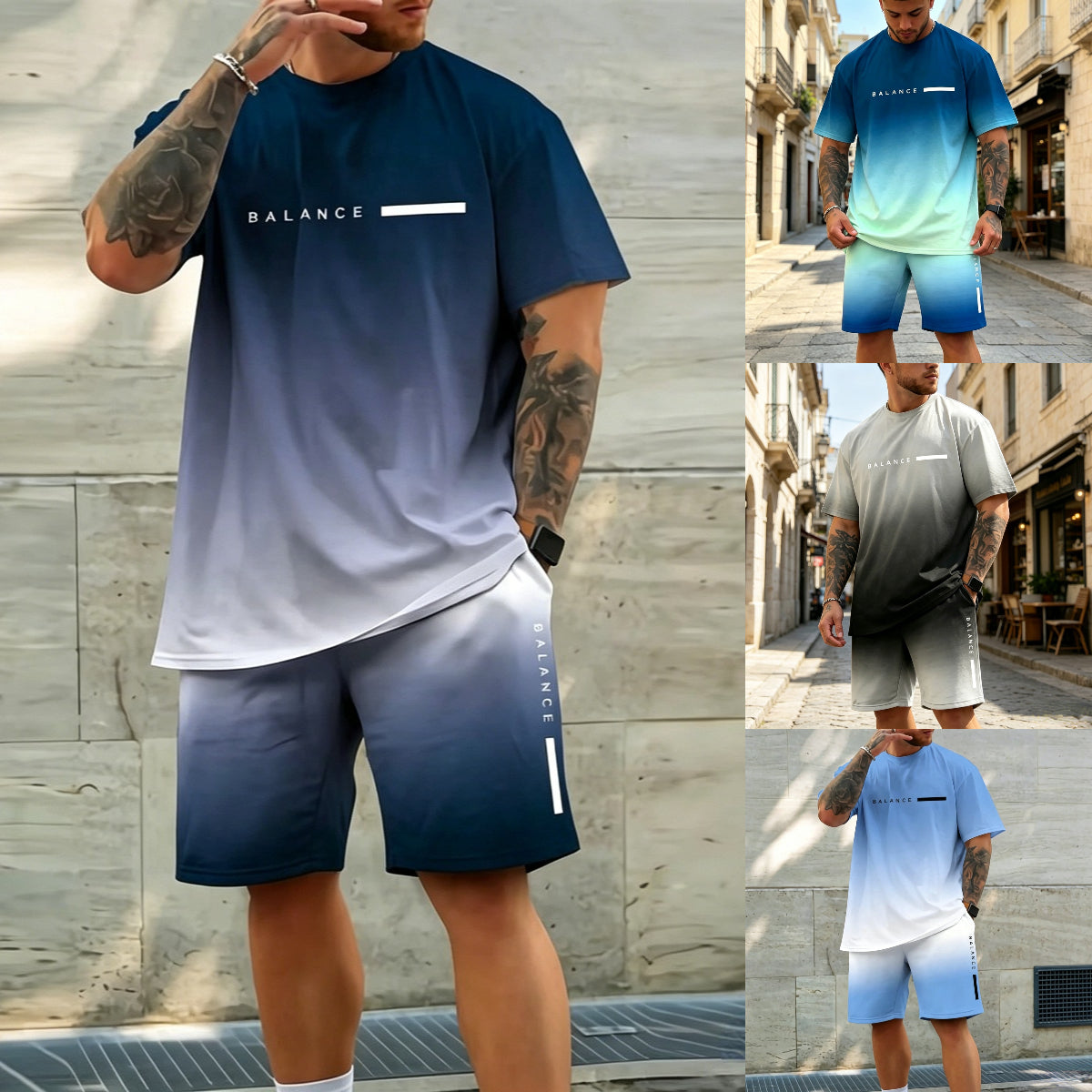 [S-4XL] Új nyári lezser rövid ujjú sport rövid ujjú és rövidnadrág szett
