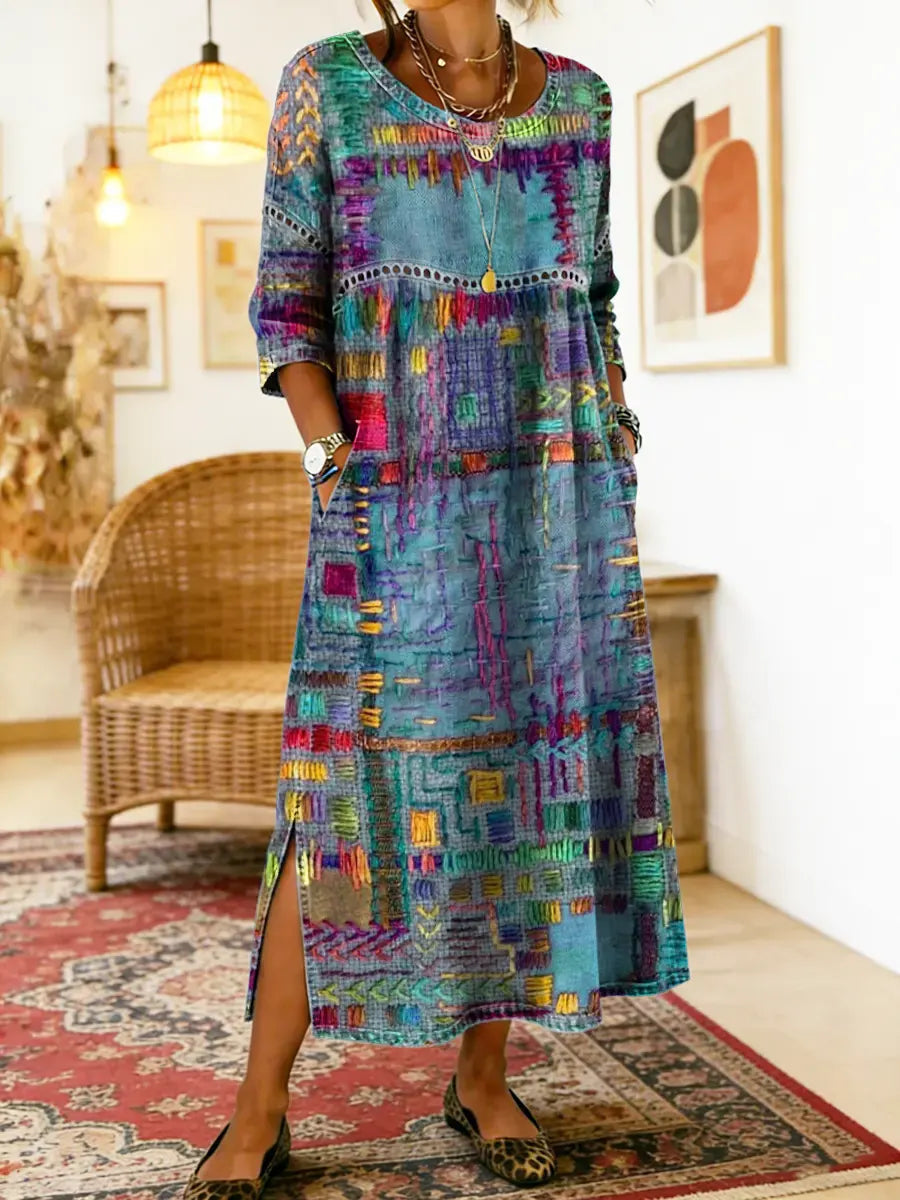 Manuela | Bohém maxi ruha etnikus patchwork mintával-4308033