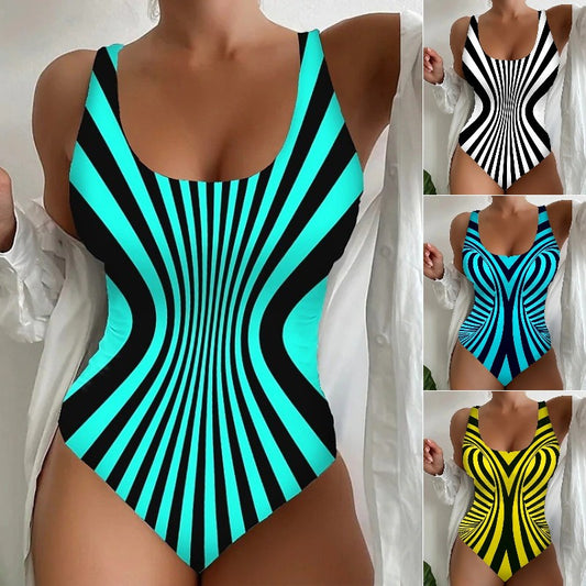🩱S~5XL🏖️Modne in seksi črtaste enodelne kopalke