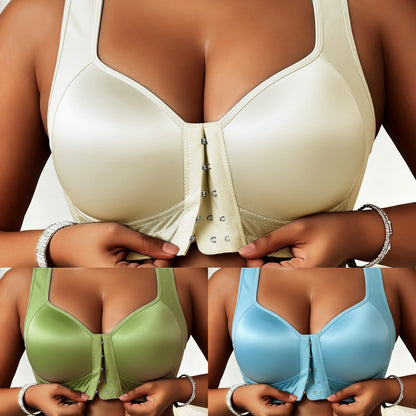😍👙【3 kosi】【40–100 kg】Modrček z rahlim izrezom, brez žice, z zapenjanjem spredaj in zaščito pred povešanjem
