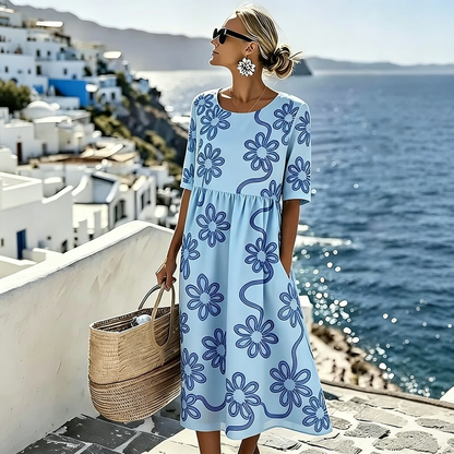 👗🌺【S-4XL】Letní ležérní tištěné šaty 2026, kulatý výstřih, s kapsami - možnost platby při doručení