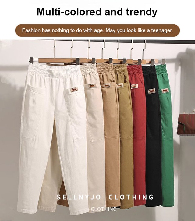Dámské kalhoty s elastickým pasem z čisté bavlny (M-6XL) 4243200