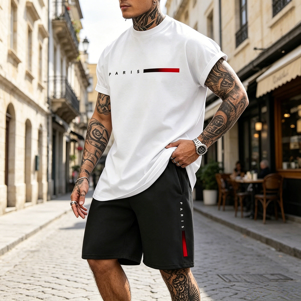 [S-4XL] Új nyári lezser rövid ujjú sport rövid ujjú és rövidnadrág szett