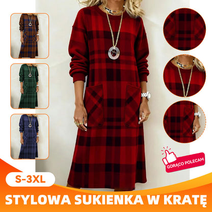 Vestido de manga larga a cuadros para mujer (S-3XL), adecuado para otoño e invierno.