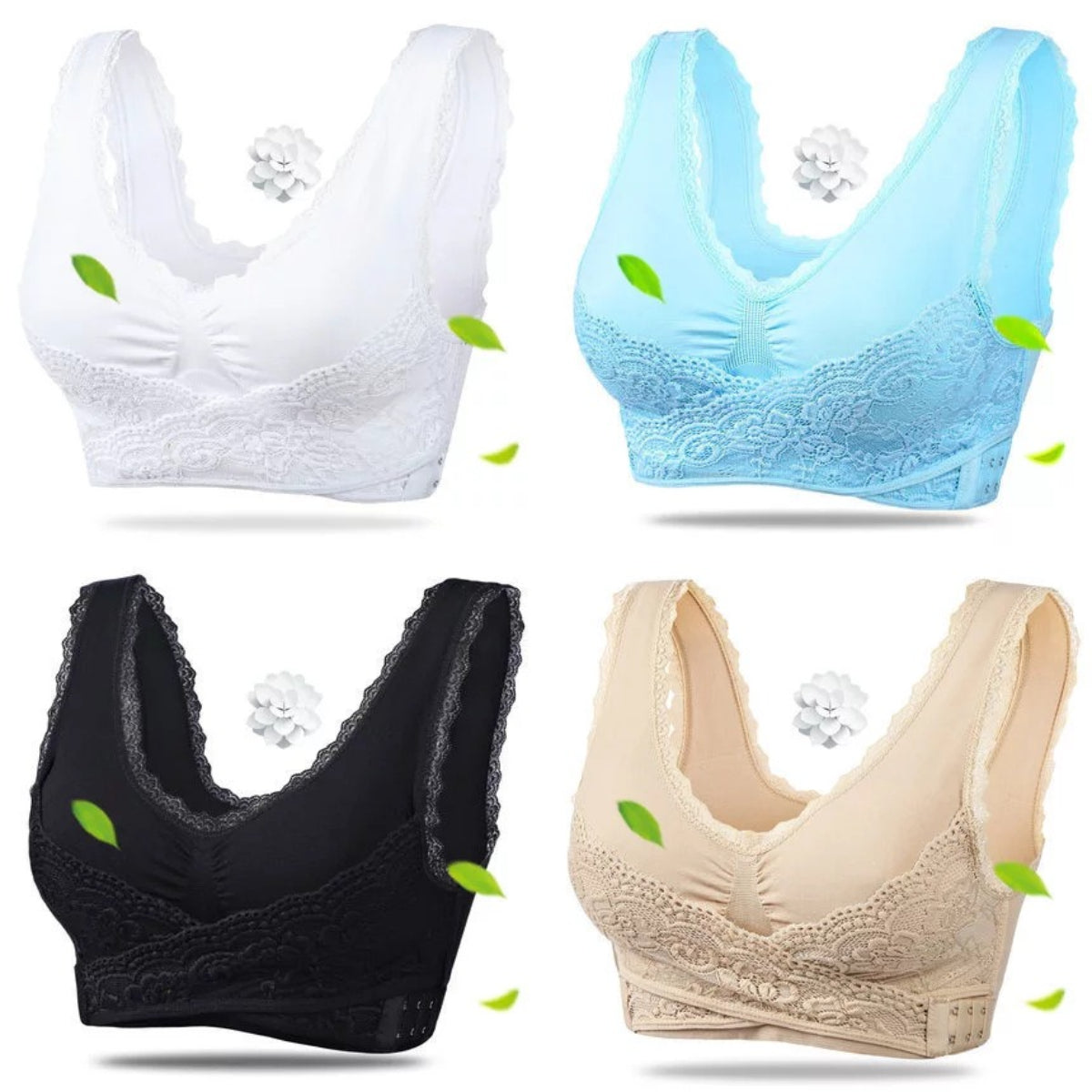 👩‍⚕️【S-6XL】Dámská podprsenka s bočními háčky, plus size, krajkový lem, bez kostic 4247300