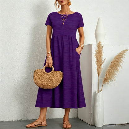 👗💖💖【S-5XL】2026 új női pamut-len ruha – kerek nyakú, bő szabás