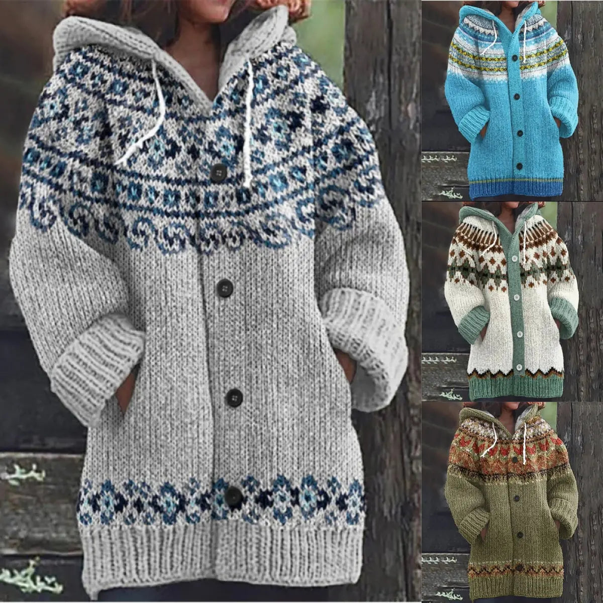 🔥Poslední den – sleva 50 %🔥【S~5XL】✨Nová barevná pletená bunda s kapucí na podzim/zimu