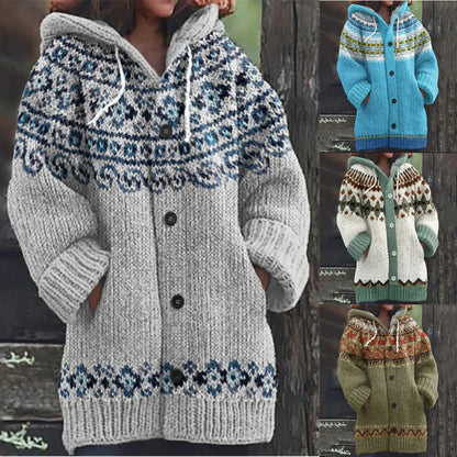 🔥Poslední den – sleva 50 %🔥【S~5XL】✨Nová barevná pletená bunda s kapucí na podzim/zimu