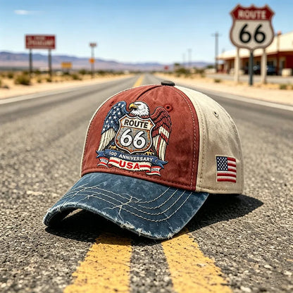 Gorra de béisbol retro ajustable de la Ruta 66, la elección perfecta para los entusiastas del ciclismo.