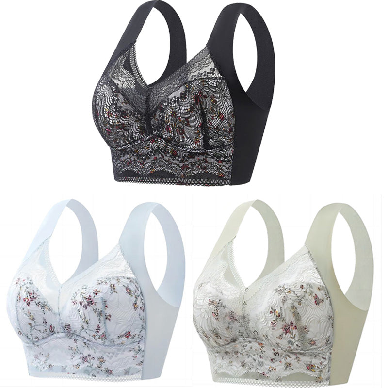 🤩【Conjunto de 3 piezas】✨【40 kg–100 kg】🎁🎁 Sujetador cómodo de seda helada de tallas grandes — Transpirable y ajustable — Oferta especial