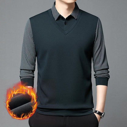 👔【M–4XL】Moški dvodelni komplet puloverja iz materiala, podobnega ženilji – z žametno podlogo, odebeljen in topel