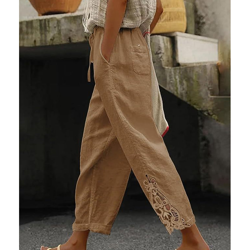 💯Pantalones de mujer con detalle de encaje y cordón ajustable.4280484