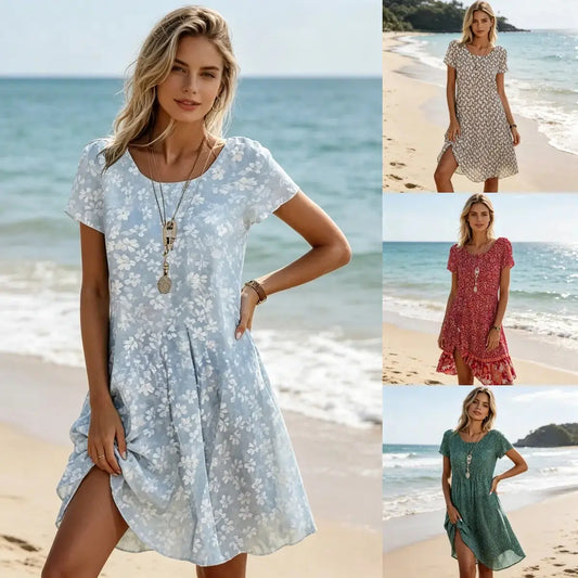 🌺👗【S–3XL】Nové prodyšné šaty s potiskem, přiléhavý střih pro zeštíhlující efekt, ležérní a univerzální