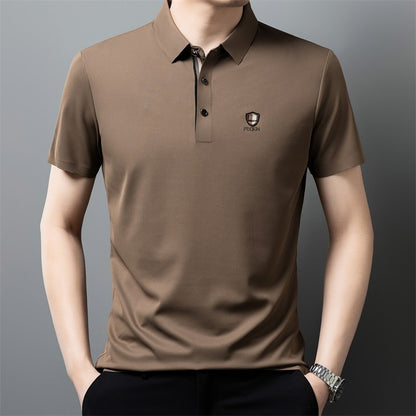 【M-4XL】Poletje 2026 Nova ledeno svilena polo majica s pol rokavi in reverjem