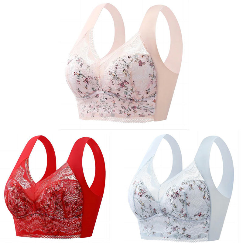 🤩【Conjunto de 3 piezas】✨【40 kg–100 kg】🎁🎁 Sujetador cómodo de seda helada de tallas grandes — Transpirable y ajustable — Oferta especial