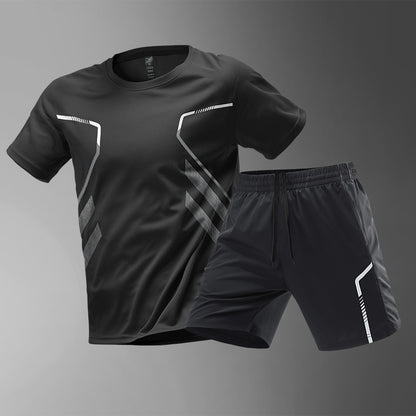 [M-5XL] Pánská dvoudílná sportovní souprava z rychleschnoucího materiálu ledového hedvábí - pohodlné tričko s krátkým rukávem a kraťasy