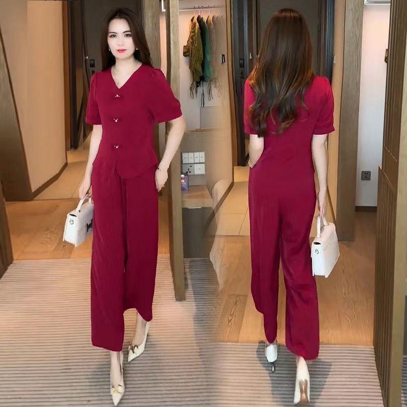 🌸【M-5XL】🔥【Top + široké kalhoty】Módní set z ledového hedvábí, přiléhavý a zeštíhlující, prodyšný a pohodlný