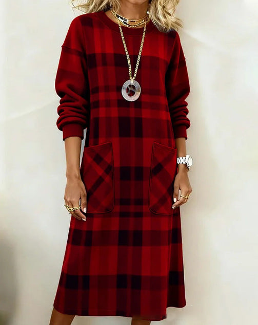 Vestido de manga larga a cuadros para mujer (S-3XL), adecuado para otoño e invierno.