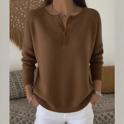 【S-2XL】Ženski enobarvni pulover z V-izrezom, ohlapno in sproščeno