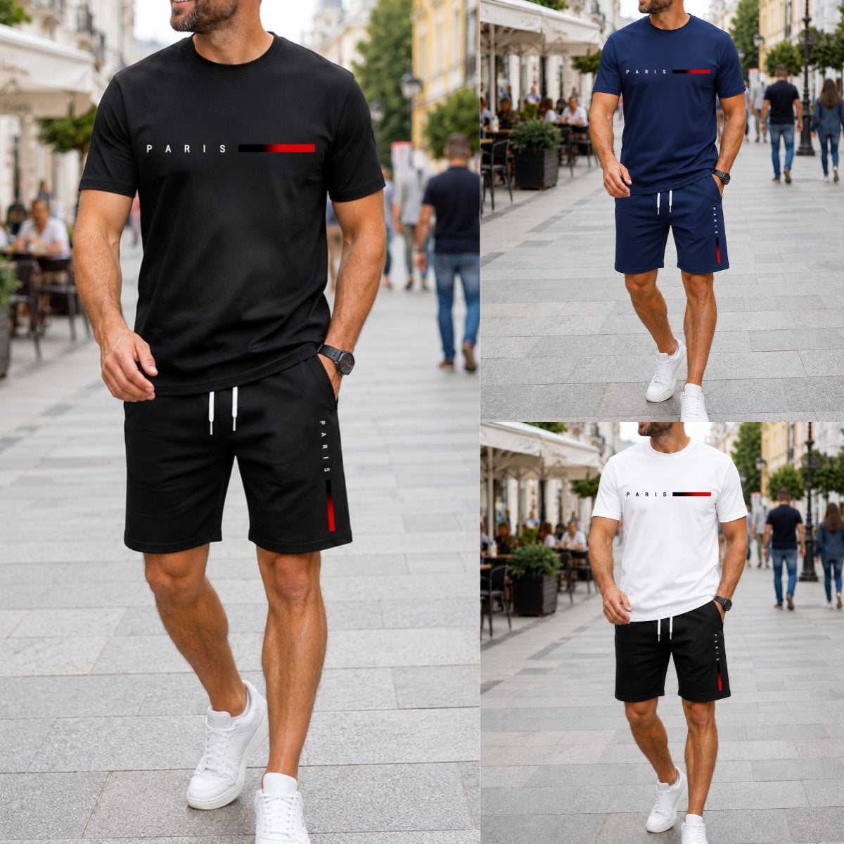 🔥【Platba při dodání】S-2XL Pánská letní sportovní sada ze 2 dílů - pohodlné tričko s krátkým rukávem a kraťasy na každodenní nošení i doma